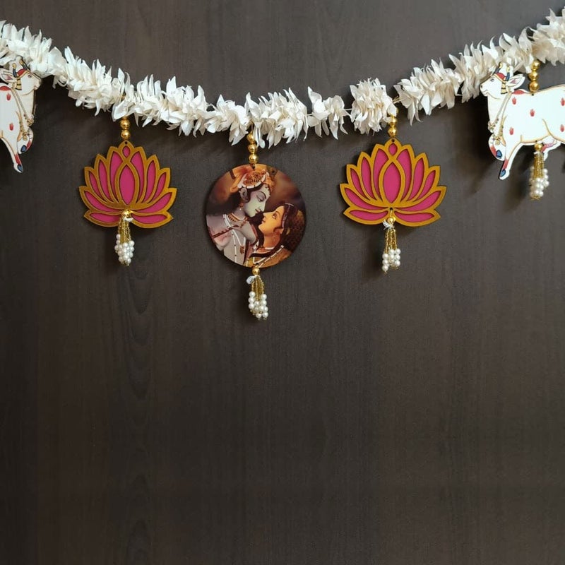 GIFT JAIPUR GIFT JAIPUR Handcrafted Radhe Krishna Pink Lotus Cow Pichwai Style Tl02 Bandarwal Thoran Door Hanging Diwali New Year Inauguration Wedding Festival Home Decor Pooja 40 Inch X 15 Inch  - Image 3