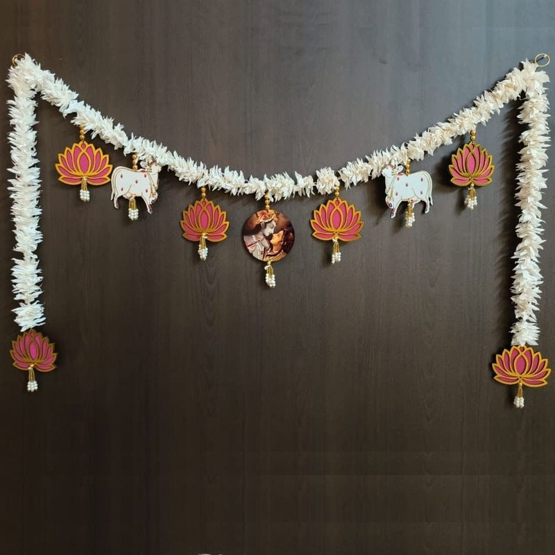 GIFT JAIPUR GIFT JAIPUR Handcrafted Radhe Krishna Pink Lotus Cow Pichwai Style Tl02 Bandarwal Thoran Door Hanging Diwali New Year Inauguration Wedding Festival Home Decor Pooja 40 Inch X 15 Inch  - Image 2