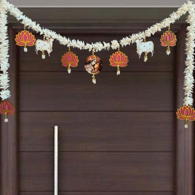GIFT JAIPUR GIFT JAIPUR Handcrafted Radhe Krishna Pink Lotus Cow Pichwai Style Tl02 Bandarwal Thoran Door Hanging Diwali New Year Inauguration Wedding Festival Home Decor Pooja 40 Inch X 15 Inch  - Image 1