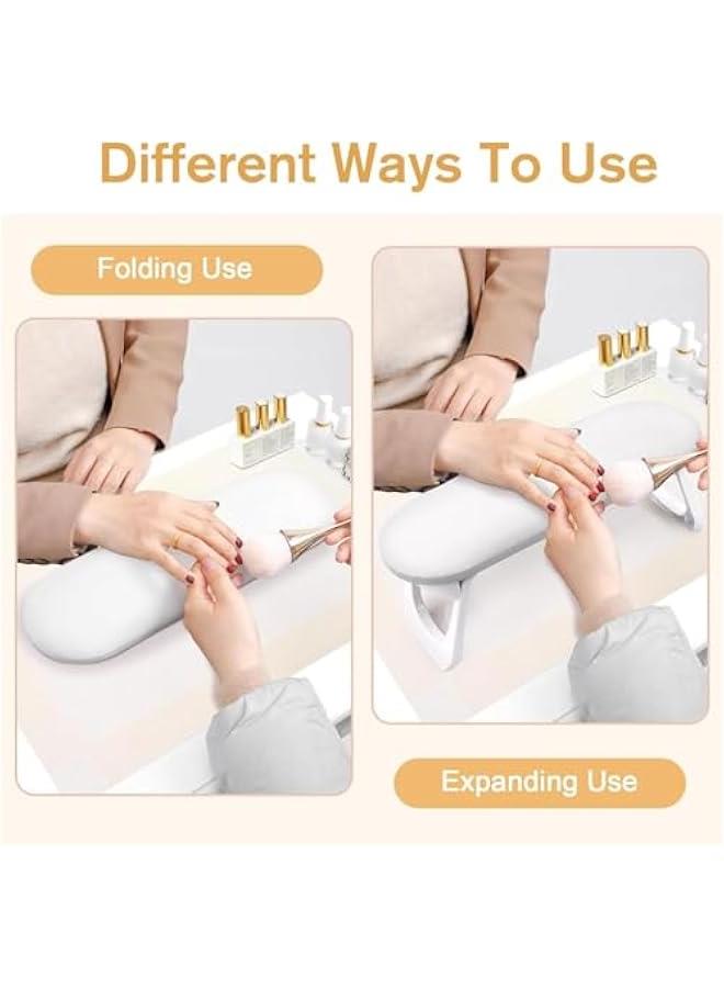 HOOKOR Durku Nail Arm Rest, Foldable PU Leather Nail Hand Rest For Manicure, with Soft Nail Mat for Table, Soft Hand Rest for Acrylic Nails/Nail Hand Pillow for Manicure Salon Use (White)  - Image 4