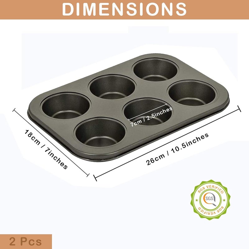 PureBake Premium SGS Certified Carbon Steel Muffin Tray 6 Cavity NonStick Baking Mold for Perfectly Baked Muffins Cupcakes with 100 PCs Paper Muffin Liners Pack of 2 - Image 2