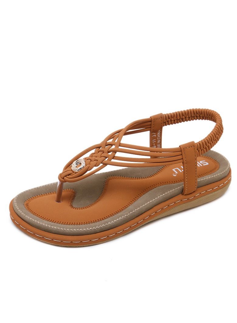 Loquat Braided Casual Flat Comfortable Sandals For Women Brown 