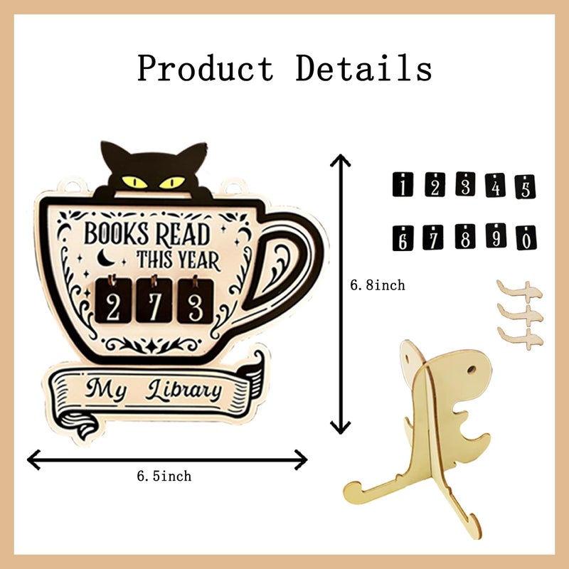 CuddleJunk Books Read This Year Counter, Cute Cat Wooden Book Counter Sign, Reading Tracker Sign for Bookshelf Decor, Gifts for Book Lovers Women Readers, Home Library Essentials - Image 2