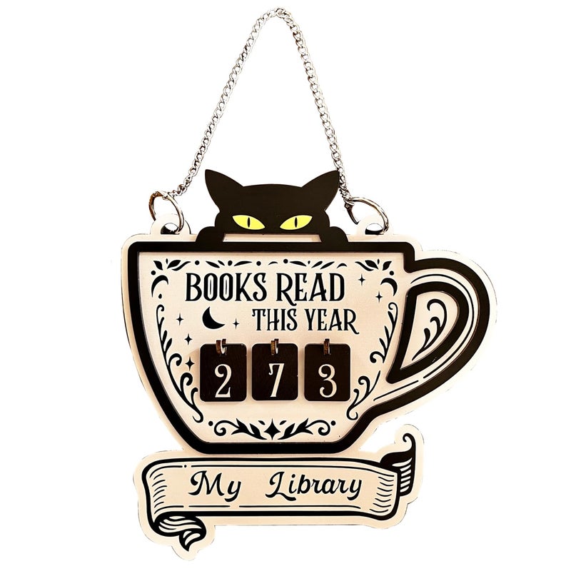 CuddleJunk Books Read This Year Counter, Cute Cat Wooden Book Counter Sign, Reading Tracker Sign for Bookshelf Decor, Gifts for Book Lovers Women Readers, Home Library Essentials - Image 3