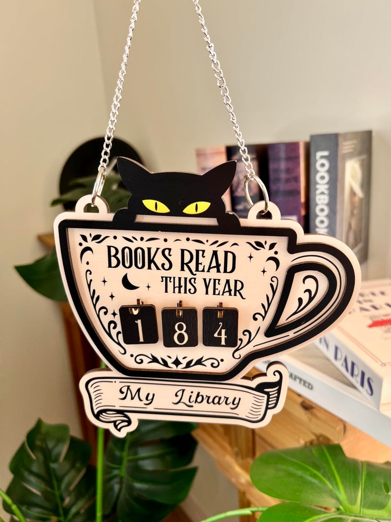 CuddleJunk Books Read This Year Counter, Cute Cat Wooden Book Counter Sign, Reading Tracker Sign for Bookshelf Decor, Gifts for Book Lovers Women Readers, Home Library Essentials - Image 5