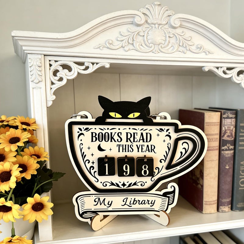 CuddleJunk Books Read This Year Counter, Cute Cat Wooden Book Counter Sign, Reading Tracker Sign for Bookshelf Decor, Gifts for Book Lovers Women Readers, Home Library Essentials - Image 4