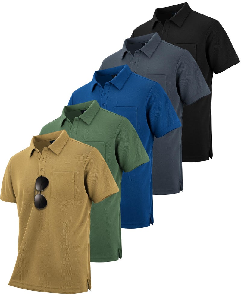 ZITY 5 Pack Polo Shirts for Men with Pocket Dry Quickly Short Sleeve Athletic Outdoor Work Collared Shirts 2XL - Image 1