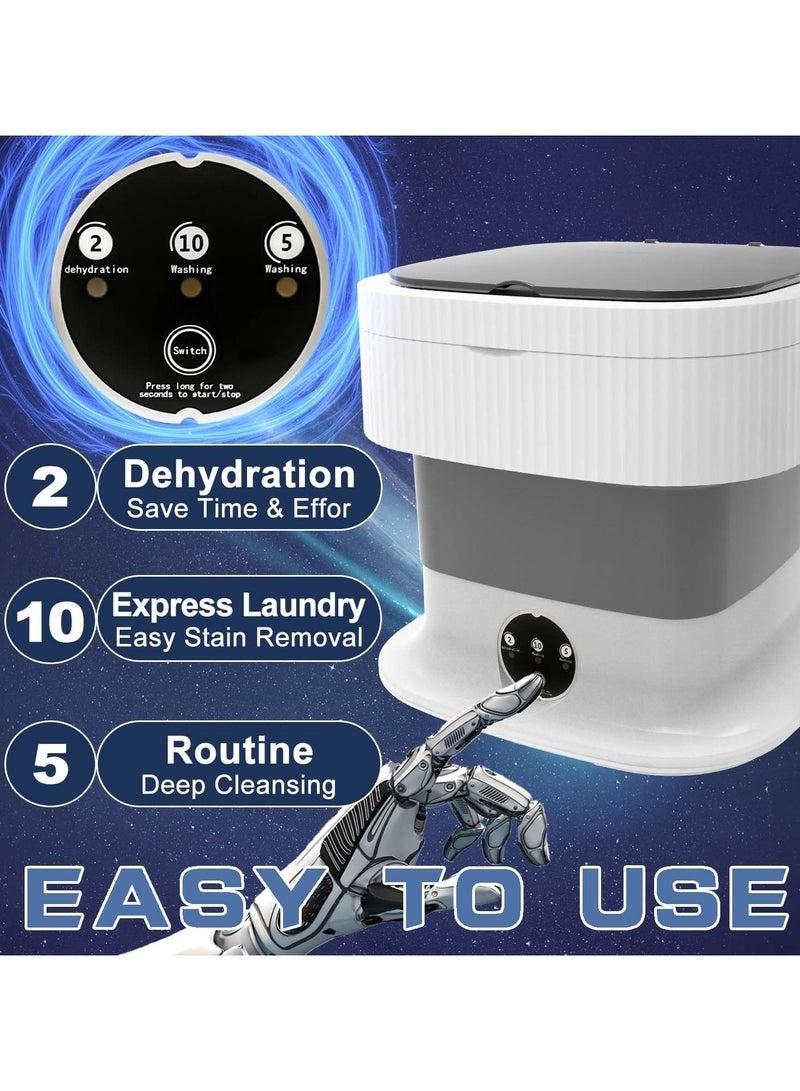أسيف غسالة ملابس قابلة للطي، غسالة محمولة بسعة 10 لتر، غسالة ملابس صغيرة قابلة للطي مع دوران، غسالة صغيرة قابلة للطي ومجفف لملابس الأطفال والجوارب (رمادي) - Image 3