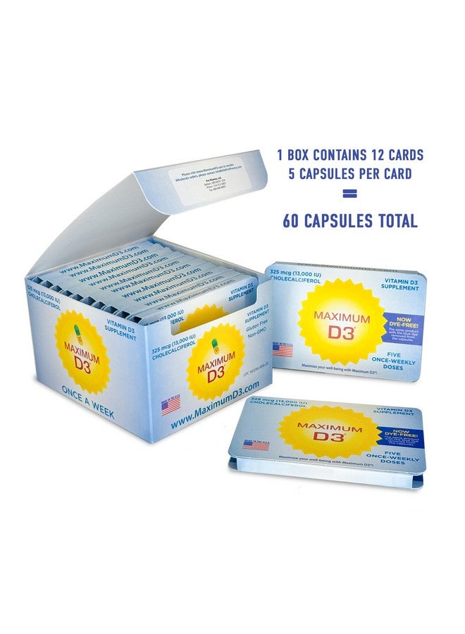 Maximum D3 13,000 IU Box, 60 Capsules Total (12 Cards/Box x 5 Capsules per Card), 60-Weeks Supply [Packaging May Vary] - Image 1