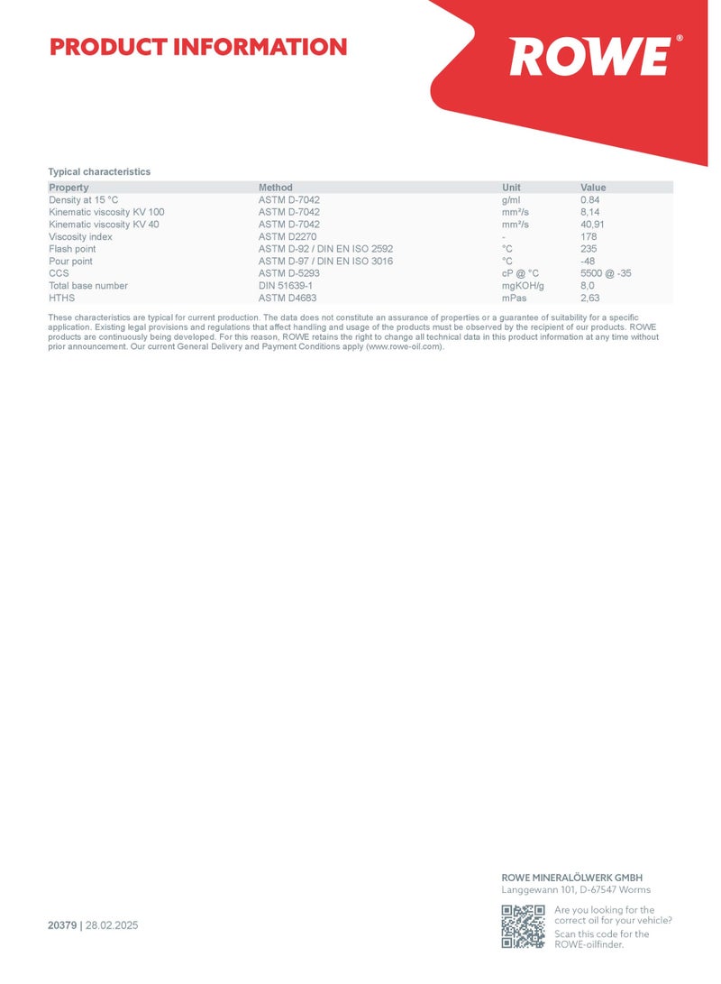 ROWE HIGHTEC FULLY SYNTHETIC RS C5 SAE 0W-20 ENGINE OIL - 5Ltr: High-performance engine oil specifically for modern petrol, diesel and hybrid engines (Germany)  - Image 3