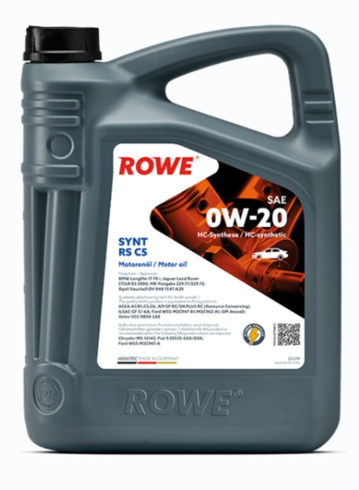 ROWE HIGHTEC FULLY SYNTHETIC RS C5 SAE 0W-20 ENGINE OIL - 5Ltr: High-performance engine oil specifically for modern petrol, diesel and hybrid engines (Germany)  - Image 1