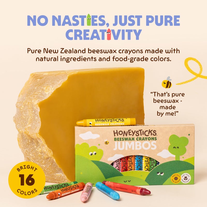 Honeysticks Jumbo Crayons 16 Pack  Non Toxic Crayons  100 Pure Beeswax and Food Grade Colors  16 Bright Colors  Large Easy to Hold and Use  Preschool Art Supplies for ToddlersKids 35 48 - Image 3