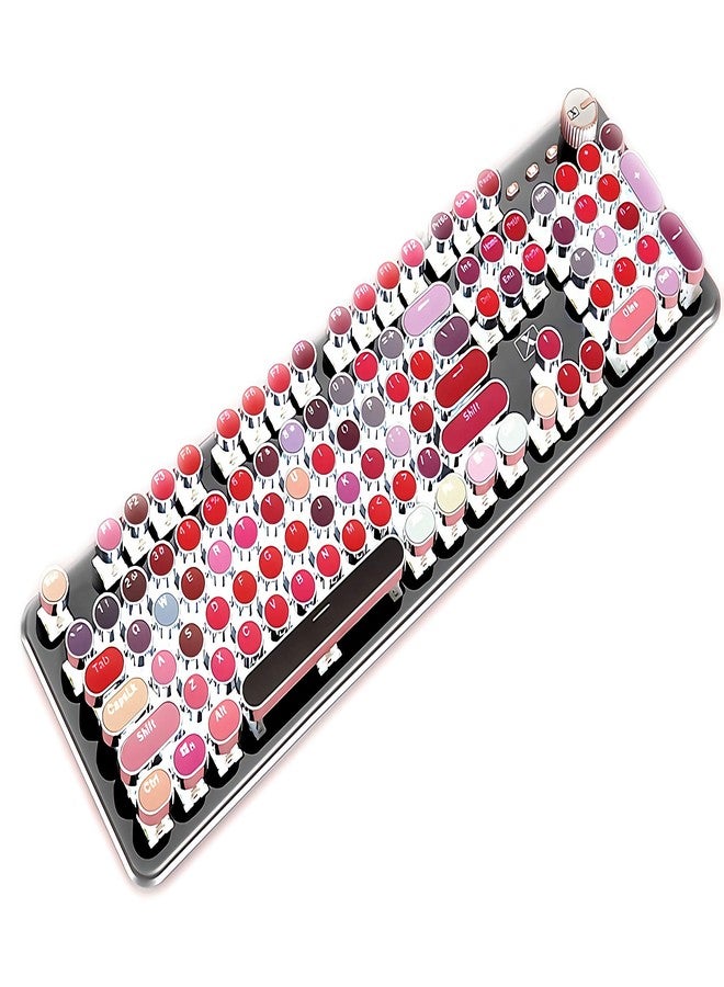 Corn K520 Lipstick Mechanical Gaming Keyboard Metal Panel Round Retro Backlit 104 Keys USB Wired Blue Switch for Desktop, Laptop - Image 1