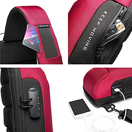Red Lemon BANGE Anti-Theft Sling Bag for Men & Women, Water-Resistant Crossbody with USB Dual Charging, Code Lock, Hidden Pocket, Semi-Fixed Design, Lightweight, Fits 7inch iPad (Red) - Image 3