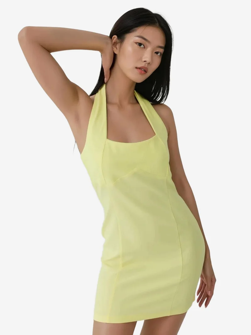 زوبعة فستان قصير ضيق بياقة مربعة