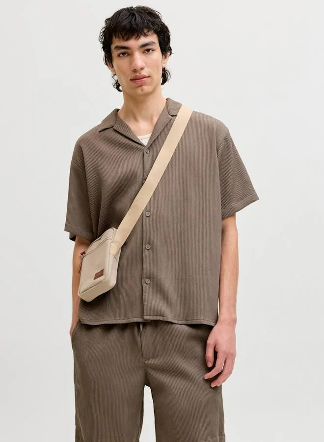 JACK & JONES Men Brown Textured Resort Shirt