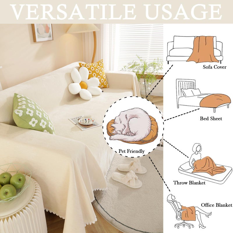 HANDONTIME Beige Sofa Covers Couch Covers for 3 Cushion Sofa Cute Couch Cushion Covers Pet Couch Protector Thick Chenille Loveseat Cover Multi-Functional Throw Cover, 71" X118" - Image 5