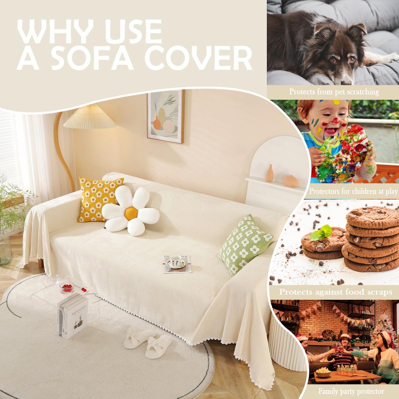 HANDONTIME Beige Sofa Covers Couch Covers for 3 Cushion Sofa Cute Couch Cushion Covers Pet Couch Protector Thick Chenille Loveseat Cover Multi-Functional Throw Cover, 71" X118" - Image 4