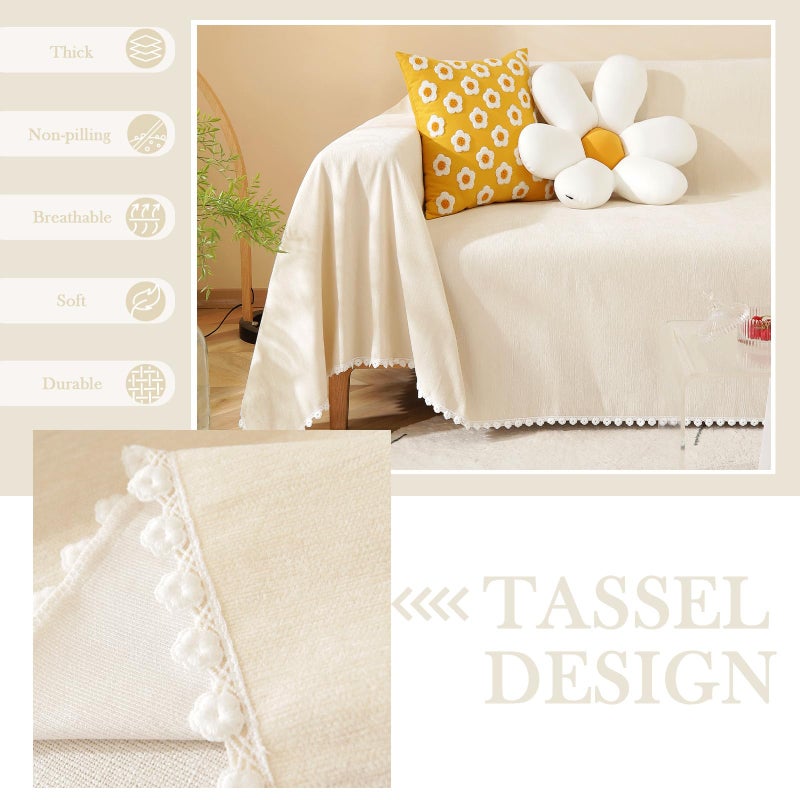HANDONTIME Beige Sofa Covers Couch Covers for 3 Cushion Sofa Cute Couch Cushion Covers Pet Couch Protector Thick Chenille Loveseat Cover Multi-Functional Throw Cover, 71" X118" - Image 2