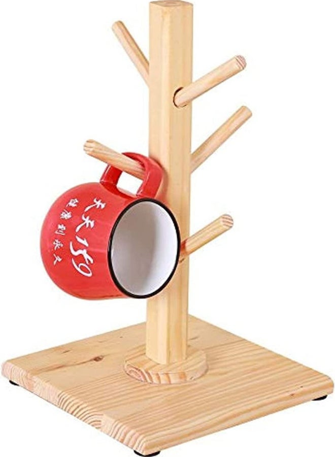AKDC Wooden Drain Cup Holder Household Tea Cup Shelf Coffee Cup Rack Mug Storage Rack Pale Yellow  - Image 1