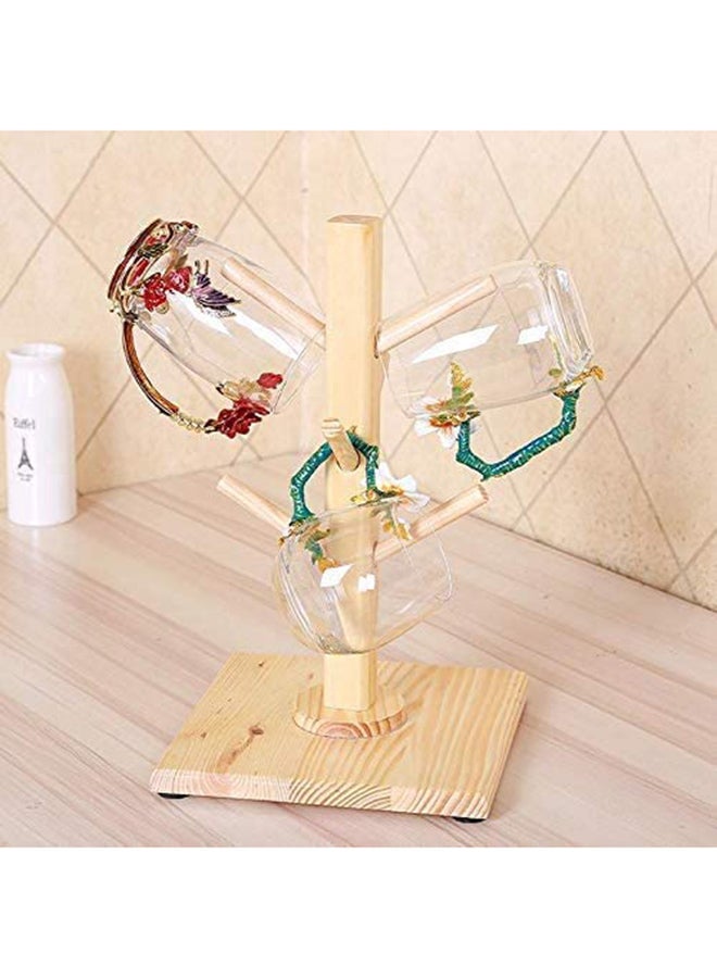 AKDC Wooden Drain Cup Holder Household Tea Cup Shelf Coffee Cup Rack Mug Storage Rack Pale Yellow  - Image 4
