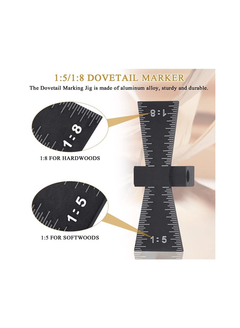 SYOSI - Dovetail Marker, Wood Dovetail Tool, Aluminum Alloy Dovetail Marking, Hand Cut Wood Joints Accurate Dovetail Ruler Marker, Dovetail Gauge Template with Scale 1:5/1:8 for Woodworking (6.4*2.2*1.8) - Image 1