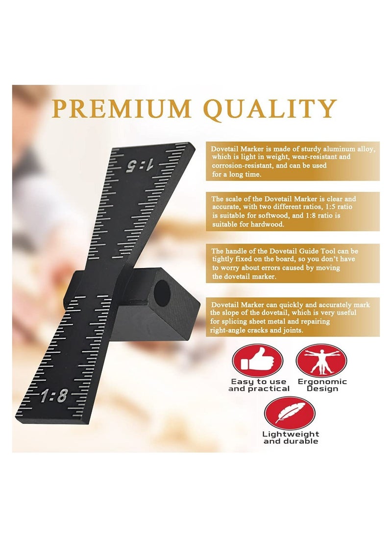 SYOSI - Dovetail Marker, Wood Dovetail Tool, Aluminum Alloy Dovetail Marking, Hand Cut Wood Joints Accurate Dovetail Ruler Marker, Dovetail Gauge Template with Scale 1:5/1:8 for Woodworking (6.4*2.2*1.8) - Image 1