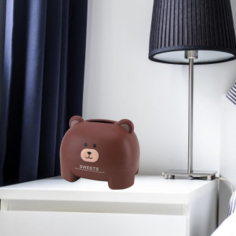 VINGVO Cartoon Animal Tissue Box Cover, Cute Tissue Holder, Decorative Dispenser with Replacement Base, Ideal for Home Office (Brown Bear) - Image 3