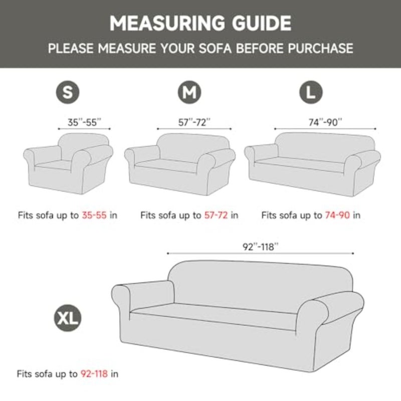 Sofa Cover, High Stretch Sofa Slipcover Elastic Fabric Couch Cover with Non Skid Foam and Elastic Bottom, Suitable for 1/2/3/4 Seater with 2 Throw pillowcase Grey, 1 Seater 35-55 In - Image 4
