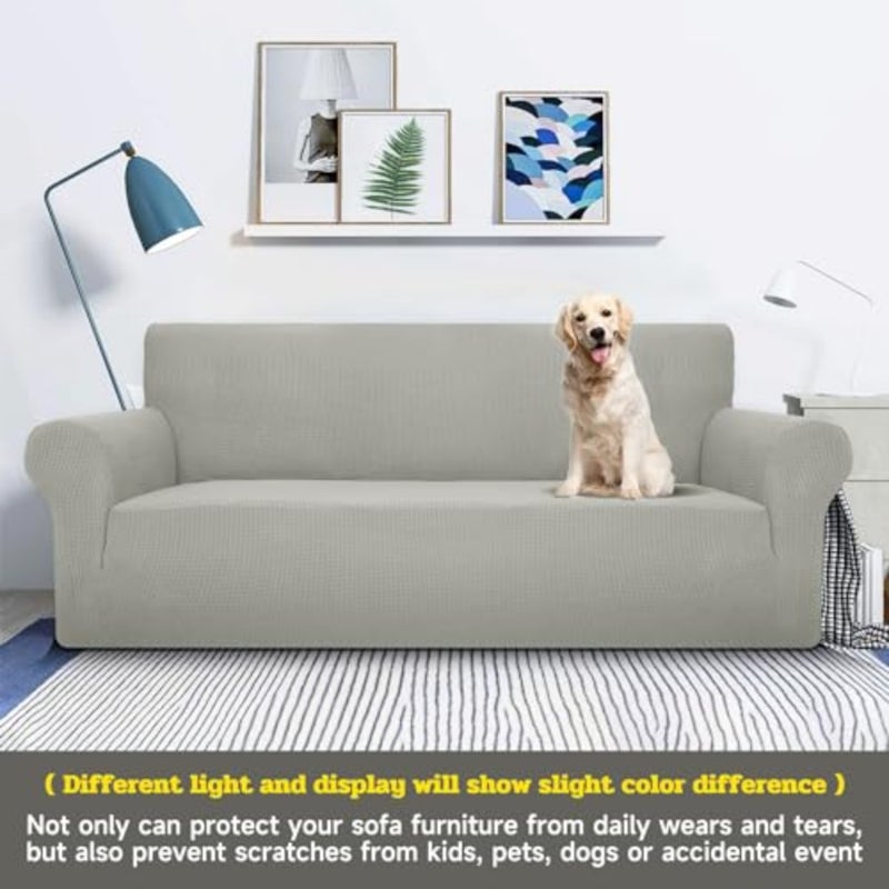 Sofa Cover, High Stretch Sofa Slipcover Elastic Fabric Couch Cover with Non Skid Foam and Elastic Bottom, Suitable for 1/2/3/4 Seater with 2 Throw pillowcase Grey, 1 Seater 35-55 In - Image 2