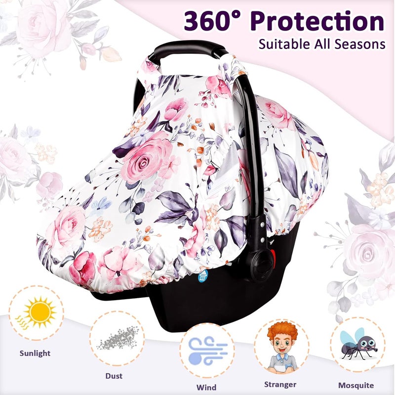 Pea Pod Floral Infant Car Seat Canopy with Peep Windows and Breathable Mesh KickProof Soft Stretchy Baby Car Seat Cover for Newborns Pink - Image 5