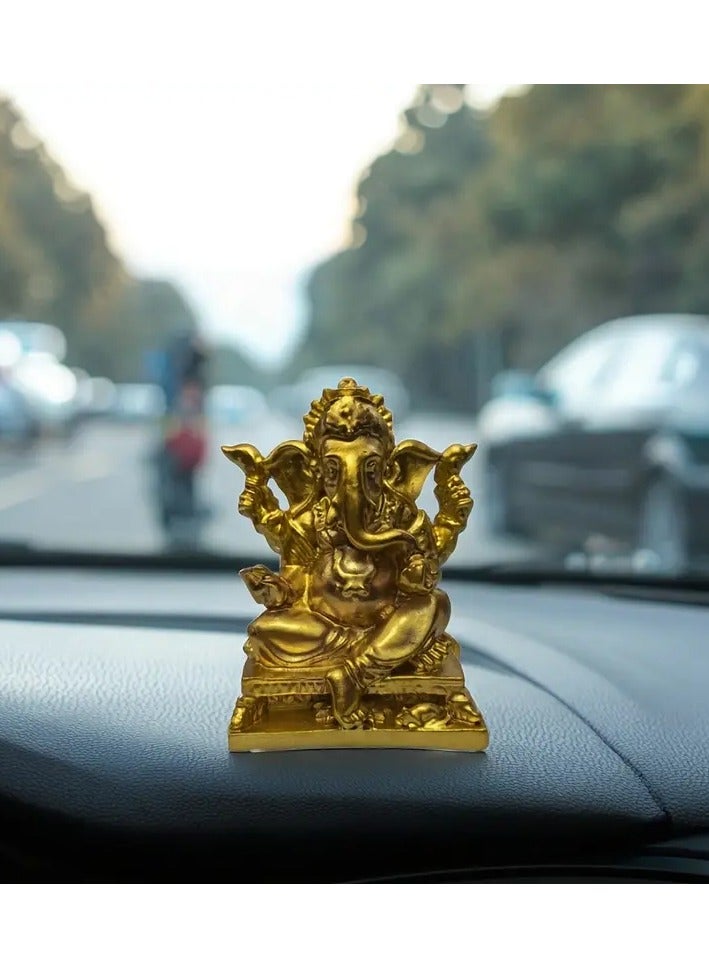 Generic Golden Ganesha Resin Statue – Intricate Elephant God Car Dashboard Ornament & Feng Shui Wealth Decor – Spiritual Gift for Home, Office & Friends  - Image 1