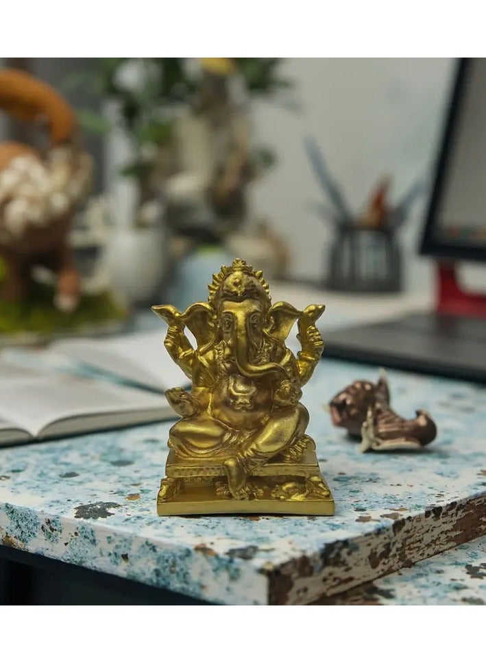 Generic Golden Ganesha Resin Statue – Intricate Elephant God Car Dashboard Ornament & Feng Shui Wealth Decor – Spiritual Gift for Home, Office & Friends  - Image 3