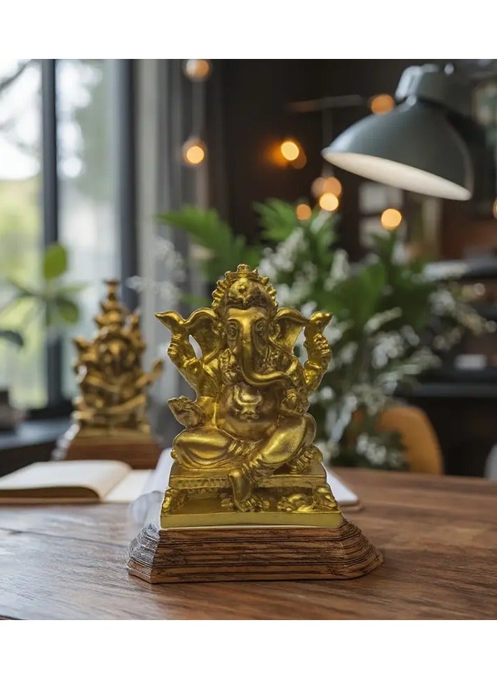 Generic Golden Ganesha Resin Statue – Intricate Elephant God Car Dashboard Ornament & Feng Shui Wealth Decor – Spiritual Gift for Home, Office & Friends  - Image 5