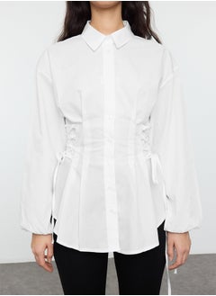 trendyol Ecru Belt Connection Detailed Woven Shirt TCTSS25TG00003  - Image 3