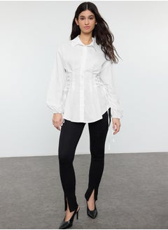 trendyol Ecru Belt Connection Detailed Woven Shirt TCTSS25TG00003  - Image 2