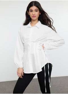 trendyol Ecru Belt Connection Detailed Woven Shirt TCTSS25TG00003  - Image 1