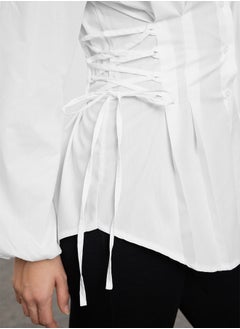 trendyol Ecru Belt Connection Detailed Woven Shirt TCTSS25TG00003  - Image 4