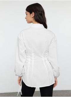 trendyol Ecru Belt Connection Detailed Woven Shirt TCTSS25TG00003  - Image 5