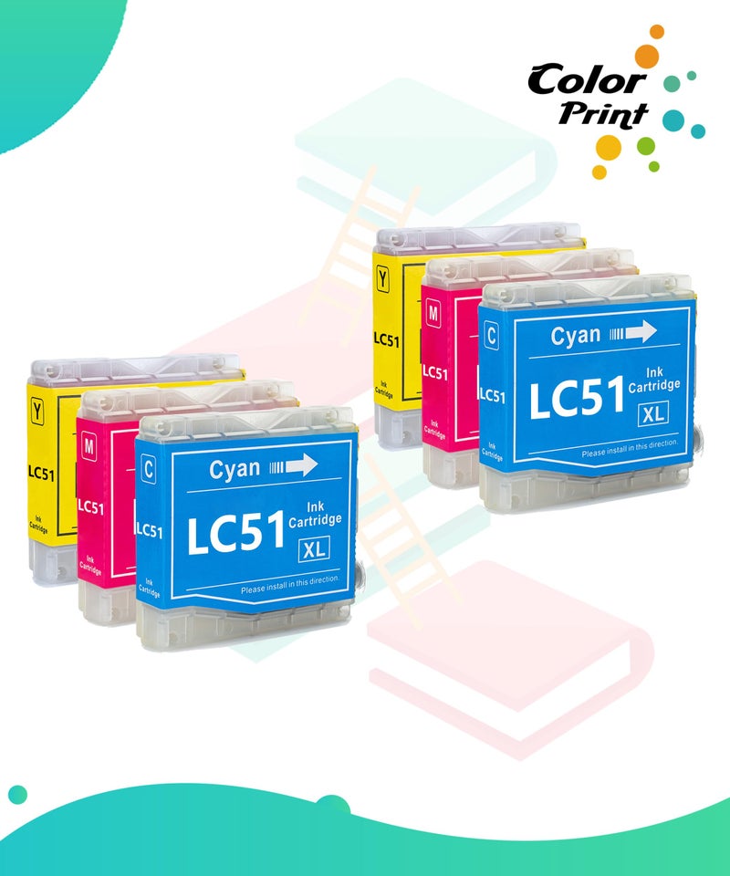 Color Print خراطيش حبر ملونة متوافقة LC51 بديل لخراطيش حبر Brother LC-51 ملونة LC51CL لطابعة MFC 665CW 885CW 230C 240C MFC-465CN MFC-5860CN DCP-130C 357C 560CN 770CW (6 عبوات، 2C، 2M، 2Y) - Image 2