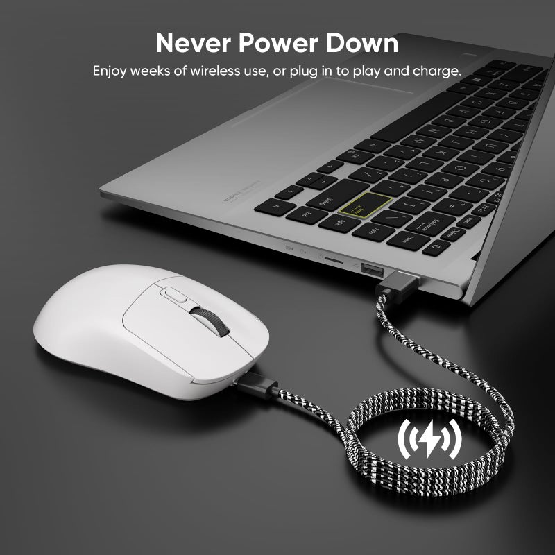 MELOGAGA Wireless Gaming Mouse, 2.4G/Bluetooth 5.4/USB-C 3-Mode Wired/Cordless Game Mice with 8 Adjustable DPI, Ergonomic Rechargeable Computer Mouse for PC, Mac, PS5, Tablet -White - Image 5