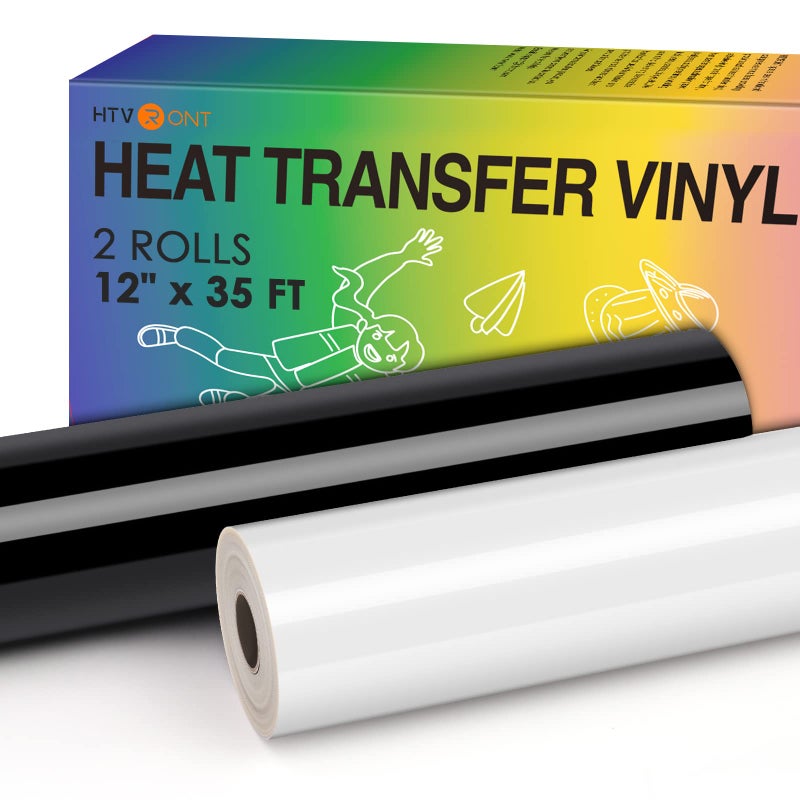 HTVRONT HTV Vinyl Rolls Black HTV and White Heat Transfer Vinyl 12 x 35ft Black White HTV Vinyl for Shirts Black Iron on Vinyl for All Cutting Machines Easy to Cut Weed for Heat Vinyl Design