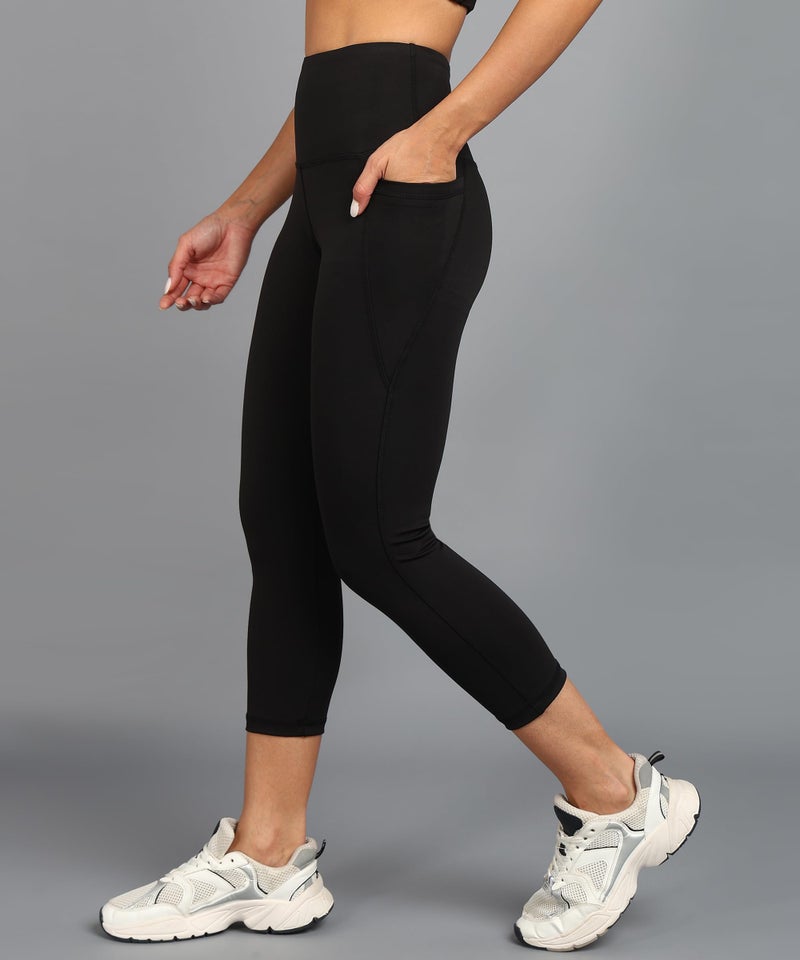 Rock Paper Scissors Gym Tights High-Waisted, Sweat-Wicking, Active Wear Capri Style Gym Tights for Working Out, Pilates,Yoga, Fitness & Training Athliesure Wear Black - Image 4