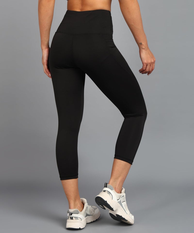 Rock Paper Scissors Gym Tights High-Waisted, Sweat-Wicking, Active Wear Capri Style Gym Tights for Working Out, Pilates,Yoga, Fitness & Training Athliesure Wear Black - Image 3