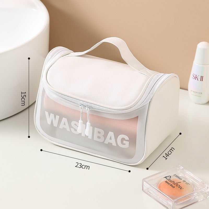 Dual-Layer Transparent PU Cosmetic Bag White flip cover