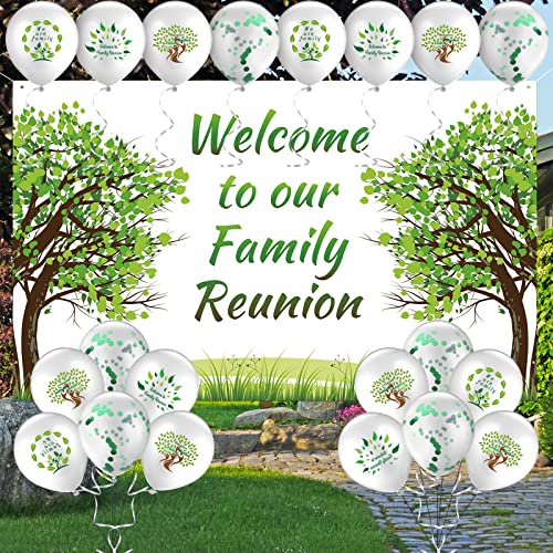 Jiuguva 21 Pcs 2025 Family Reunion Party Decorations, Welcome to Our Family Tree Reunion Banners Backdrops and Latex Balloons for Home Gathering Party Supplies Photo Props Decorations - Image 1