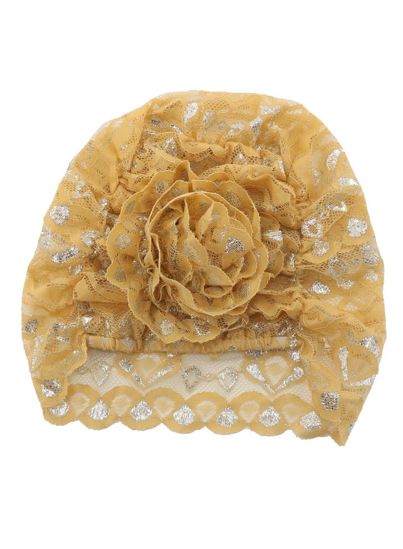 Loquat Women's Shiny Lace Hijab Inner Cap Soil Yellow  - Image 3