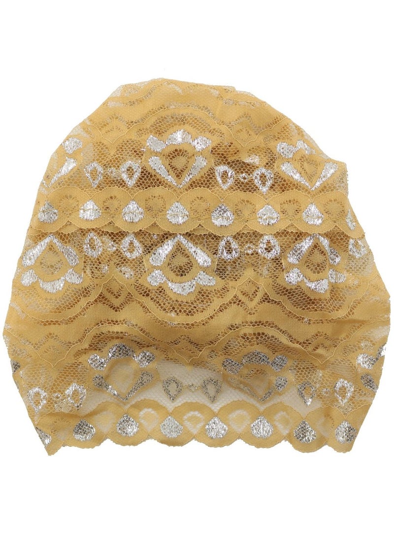 Loquat Women's Shiny Lace Hijab Inner Cap Soil Yellow  - Image 2
