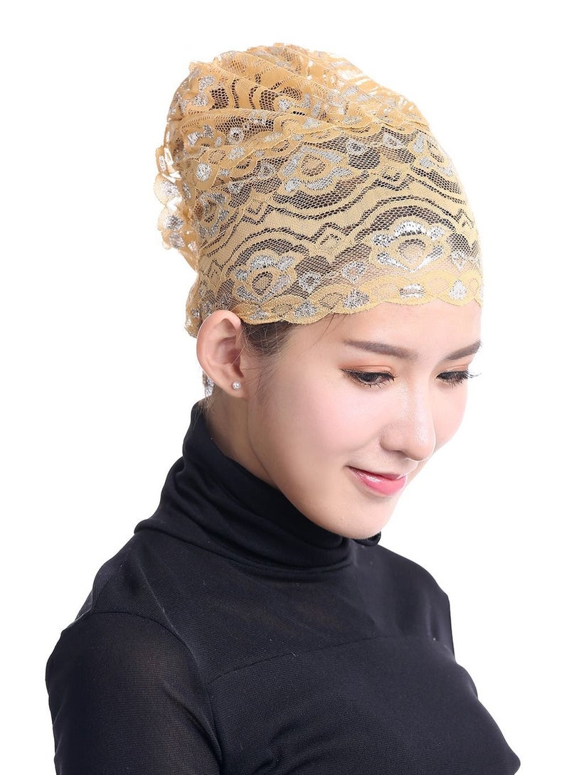 Loquat Women's Shiny Lace Hijab Inner Cap Soil Yellow  - Image 1
