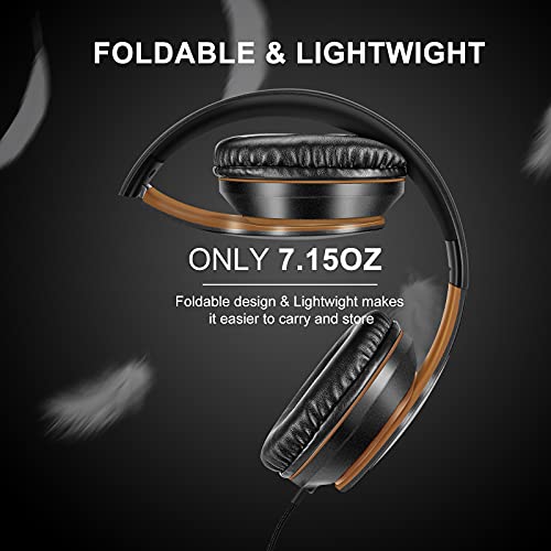 LORELEI X6 Over-Ear Headphones With Microphone, Lightweight Foldable & Portable Stereo Bass With 1.45M No-Tangle Wired for Smartphone Tablet MP3/4 (Black-Gold) - Image 3